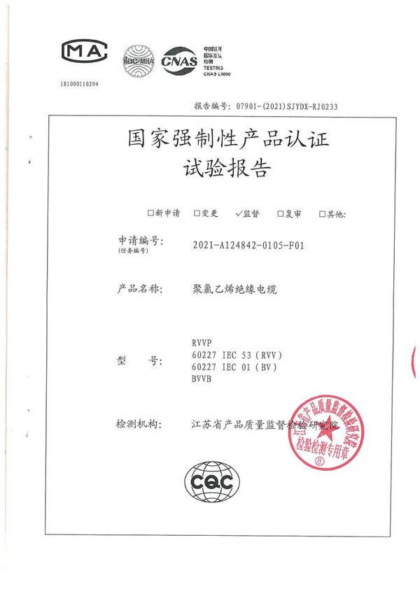 BV 6國家強制性產(chǎn)品認證試驗報告